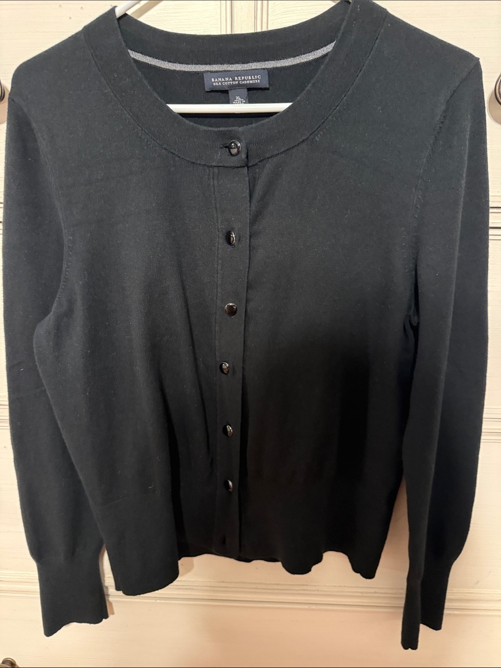 Banana Republic Black Button-Front Crewneck Cardigan(silk/cotton/cashmere blend)